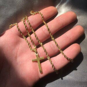 Salvatore Cross - 18K Gold Plated Rope Chain With Cross